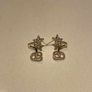Dior Earrings CD Gold Crystal Authentic